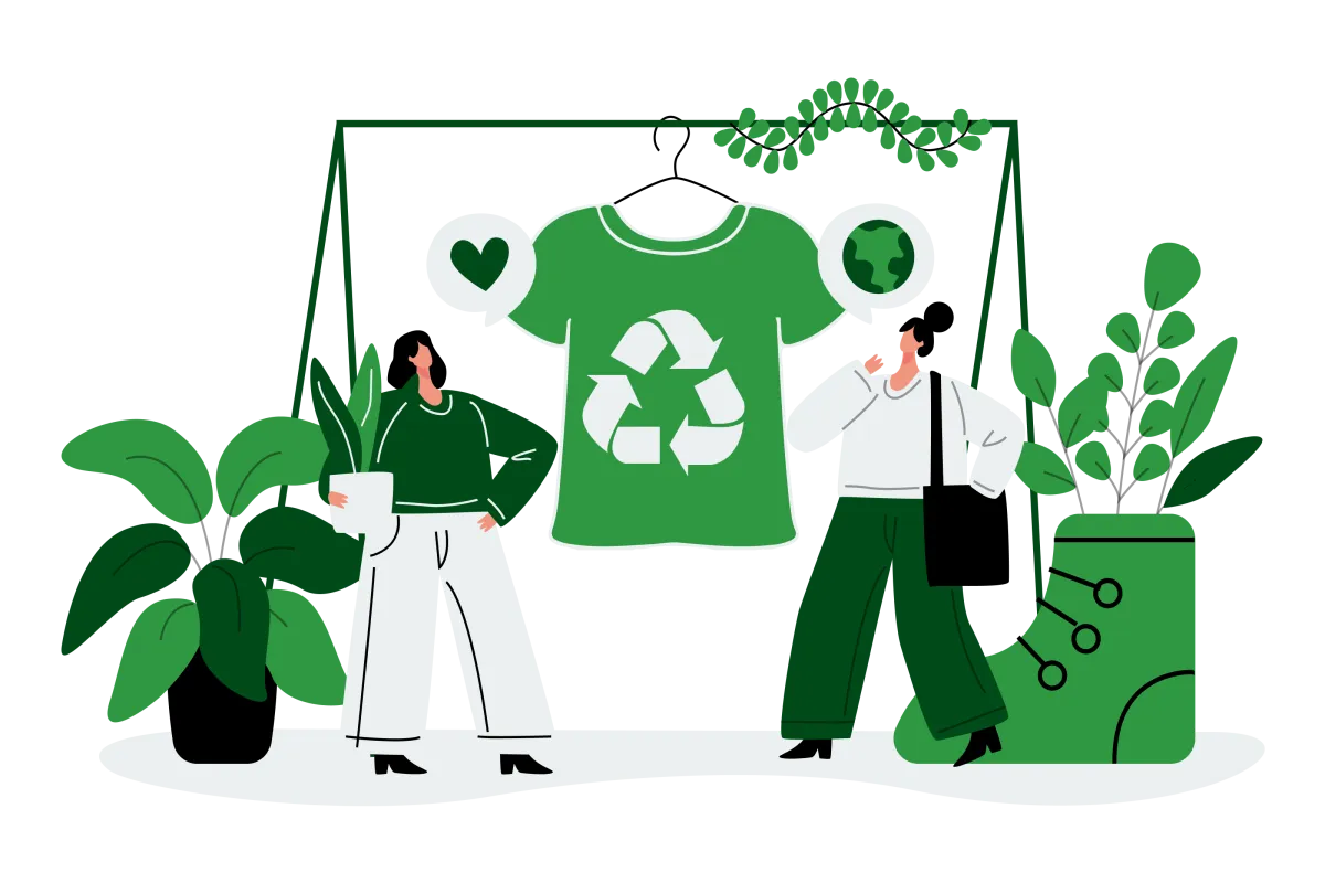 An image illustrating the environmental benefits of upcycling. The visual shows various items that have been repurposed, including shoe used as pot , a purse made from a leather jacket, and a table made from reclaimed wood. In the background, there are pots , suggesting that upcycling can have positive environmental impacts, such as reducing waste and preventing the need for new resource extraction