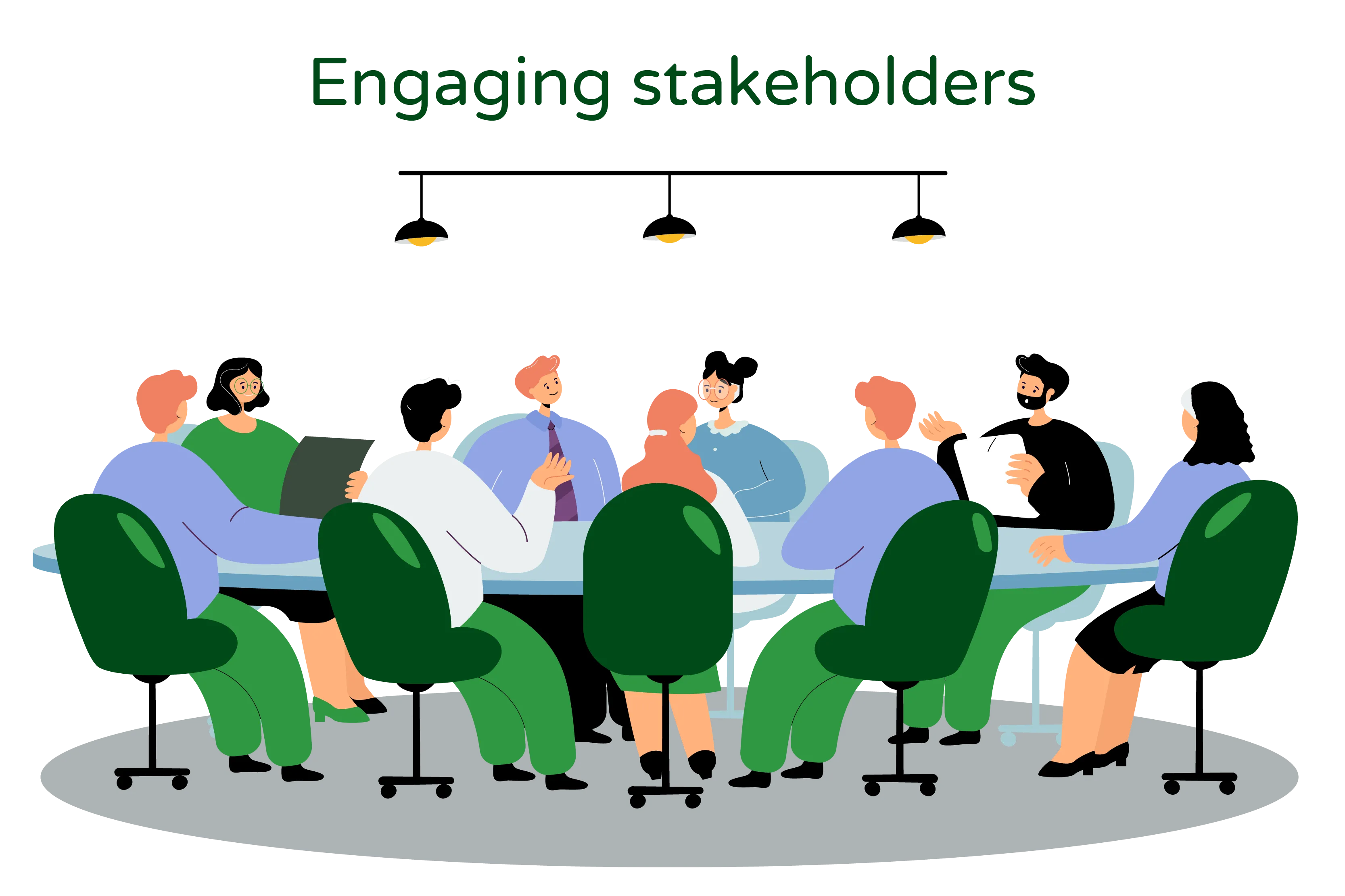 Illustration depicting a roundtable conference on methane reduction with stakeholders. The image features a group of individuals seated around a table engaged in a discussion. They represent diverse stakeholders, including policymakers, industry representatives, scientists, and environmental advocates, coming together to address methane emissions.  The conference setting indicates a collaborative approach towards finding solutions. The participants are shown exchanging ideas, sharing expertise, and working towards consensus on strategies for reducing methane emissions. The roundtable format symbolizes inclusivity, cooperation, and the importance of dialogue in addressing this global challenge.  The illustration represents a collective effort among stakeholders to tackle methane emissions through collaborative decision-making and informed discussions. It conveys the significance of multi-stakeholder engagement and highlights the commitment to finding effective solutions for mitigating methane’s impact on the environment and climate change.