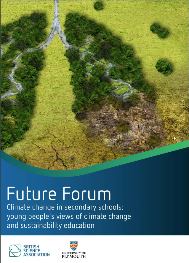 Front page of the Future Forum Report. The report by the British Science Association reveals UK secondary students’ strong interest in more comprehensive and relevant climate change education. It underscores the need for a solutions-oriented approach that transcends traditional subject boundaries and addresses the socio-economic and political aspects of the climate crisis.