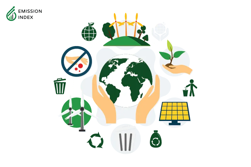Illustration titled ‘Advantages of Renewable Energy.’ The image depicts hands carrying a globe, surrounded by a circular graph representing the benefits of renewable energy. The illustration showcases how renewable energy sources like solar, wind, and geothermal offer numerous advantages, including reducing greenhouse gas emissions and promoting a cleaner, healthier environment. This shift towards renewable energy is crucial in the fight against climate change and the preservation of vital air and water resources for ecosystems worldwide