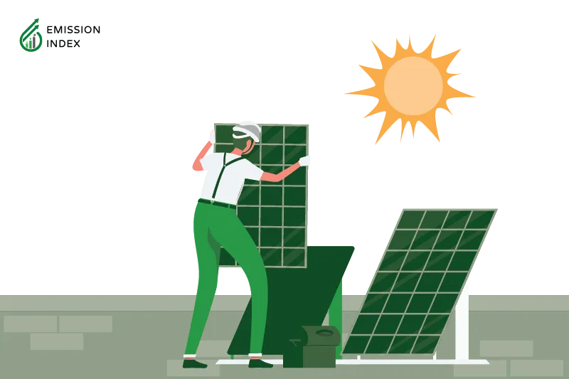 Illustration titled ‘The Future of Solar Energy.’ The image depicts a man planting solar panels on the top of a building, symbolizing the pivotal role of solar energy in our global transition to renewable sources for a greener and more sustainable future. Solar power offers myriad advantages, including environmental benefits and economic viability, making it an attractive option for individuals, businesses, and governments. Technological innovations are driving down costs and enhancing the efficiency and reliability of solar energy systems. Solar energy’s integration into transportation and green hydrogen production further highlights its potential impact. Together with other renewable sources like wind, hydropower, geothermal, and wave energy, solar energy will reduce reliance on fossil fuels and mitigate climate change impacts. Embracing solar power now will collectively contribute to a more sustainable and environmentally friendly future for generations to come.