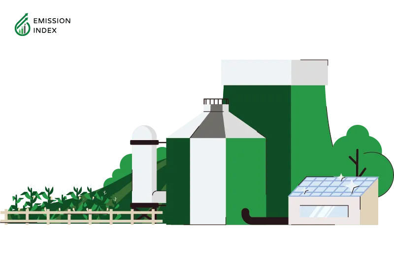 Illustration titled ‘Benefits of Biomass Energy.’ The image features a scene of biomass energy with big biomass energy pumps and a cow standing in front of it. The illustration showcases the unique benefits of biomass energy, such as reducing greenhouse gas emissions, promoting waste management, and fostering economic development. Biomass energy is an eco-friendly and sustainable alternative to fossil fuels, making it a critical priority in addressing environmental challenges.