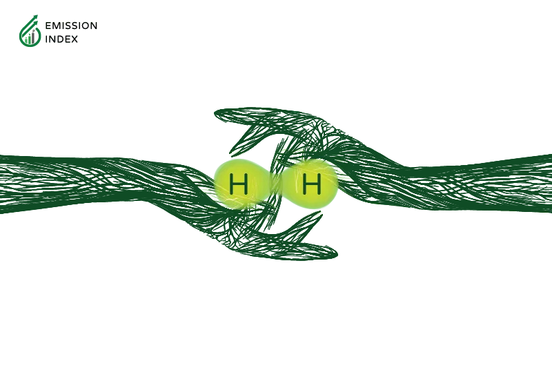 Illustration titled ‘Application of Green Hydrogen.’ The image depicts two hands shaking over the molecule of H2, representing the diverse applications of green hydrogen. Green hydrogen finds promise in transportation, where it can fuel vehicles with hydrogen fuel cells, reducing greenhouse gas emissions. It also plays a crucial role in energy storage, buffering the intermittency challenges of renewable sources. The industrial sector can benefit by replacing fossil fuels with green hydrogen, reducing carbon footprints and supporting ammonia production. Moreover, green hydrogen contributes to decarbonizing the heating sector by blending with natural gas or replacing it entirely, providing a low-carbon solution for residential and commercial applications.