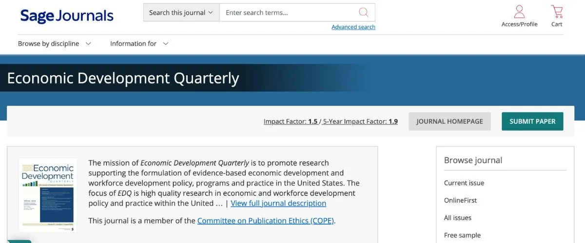 Economic Development Quarterly screenshot.