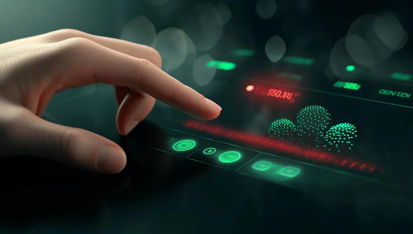 a finger pushing an icon button about clean air emissions monitoring