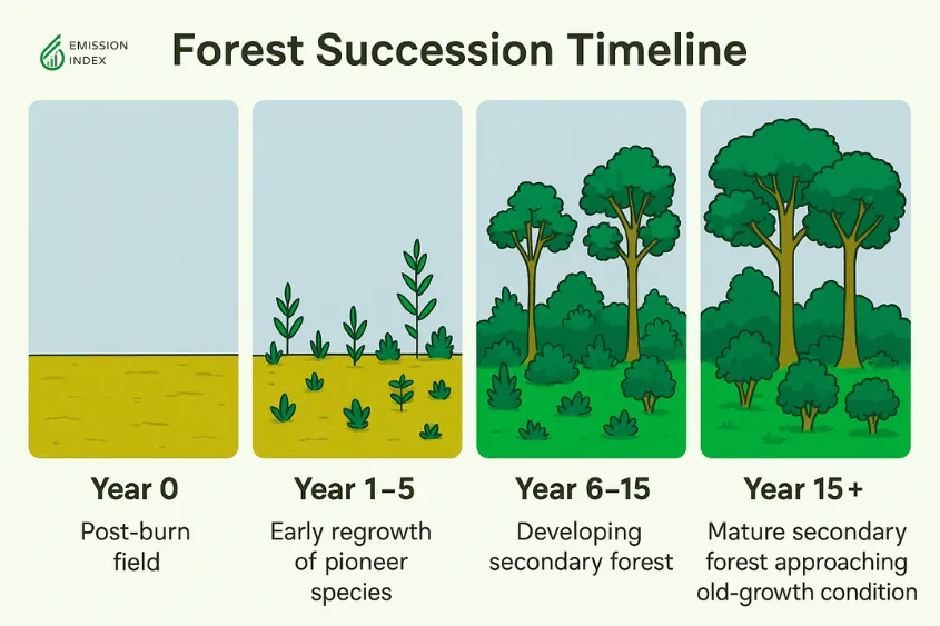 A step-by-step graphic illustrating how a forest recovers after being cleared