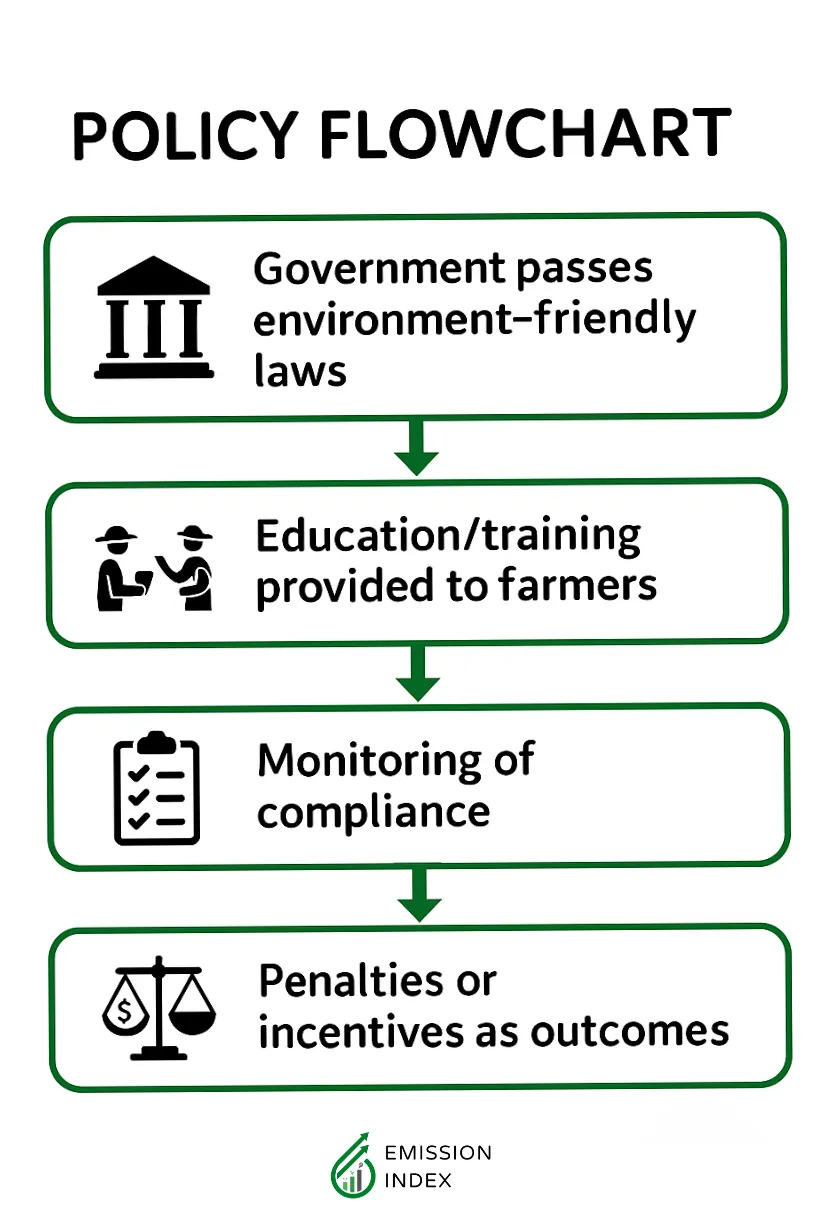 A diagram illustrating the steps from legislation creation to implementation and enforcement