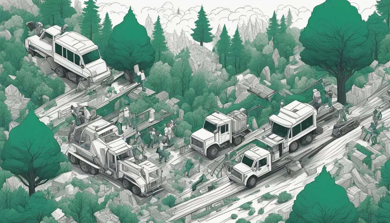 A dense forest being cleared by machines