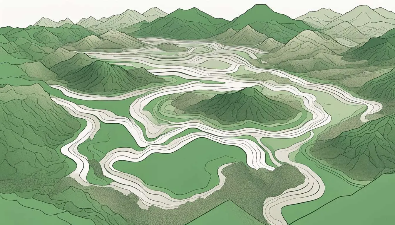 A barren landscape with eroded soil, dried-up rivers, and diminished biodiversity due to deforestation