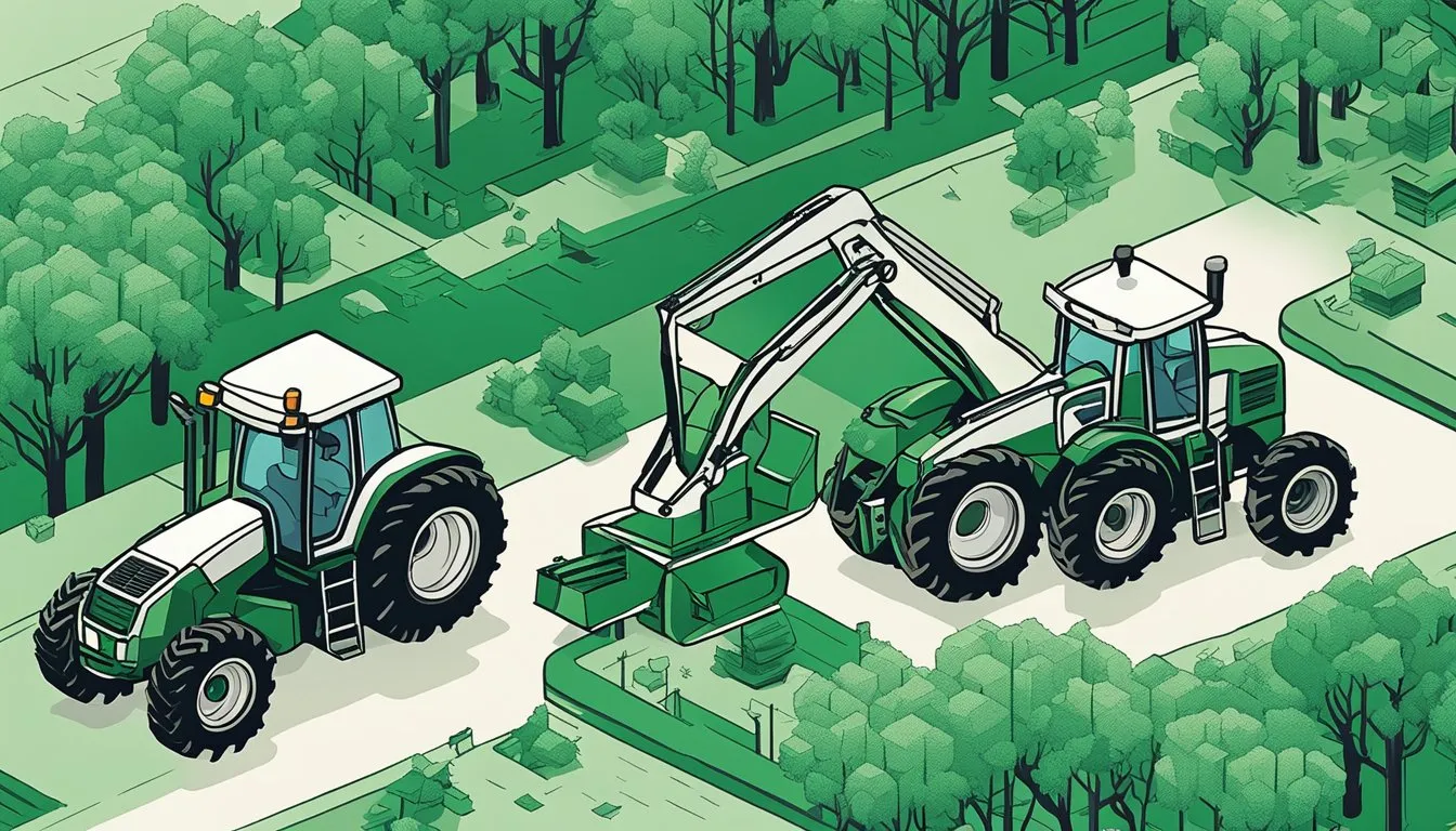 Agricultural machinery clearing trees, while policies fail to regulate deforestation