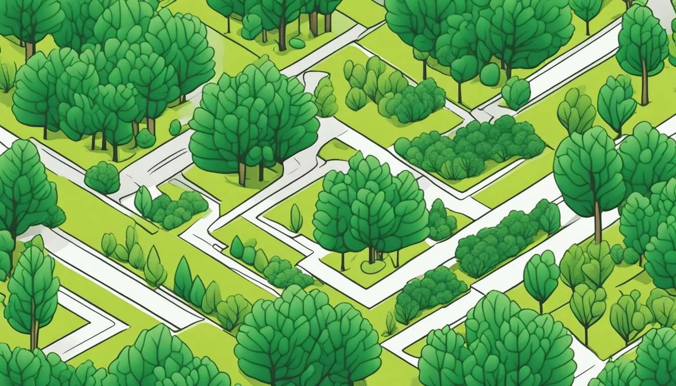 A lush forest with vibrant green trees.