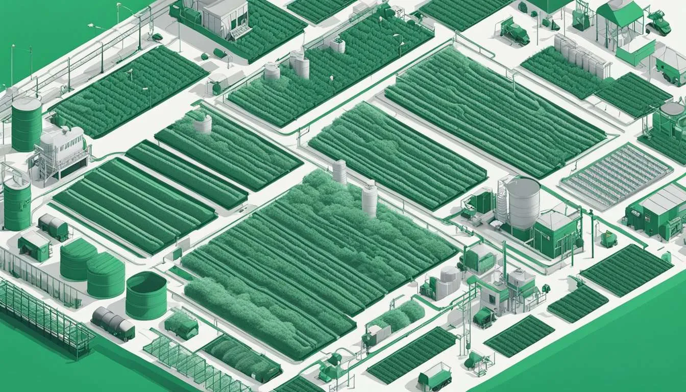 A crowded feedlot with methane emissions and water pollution