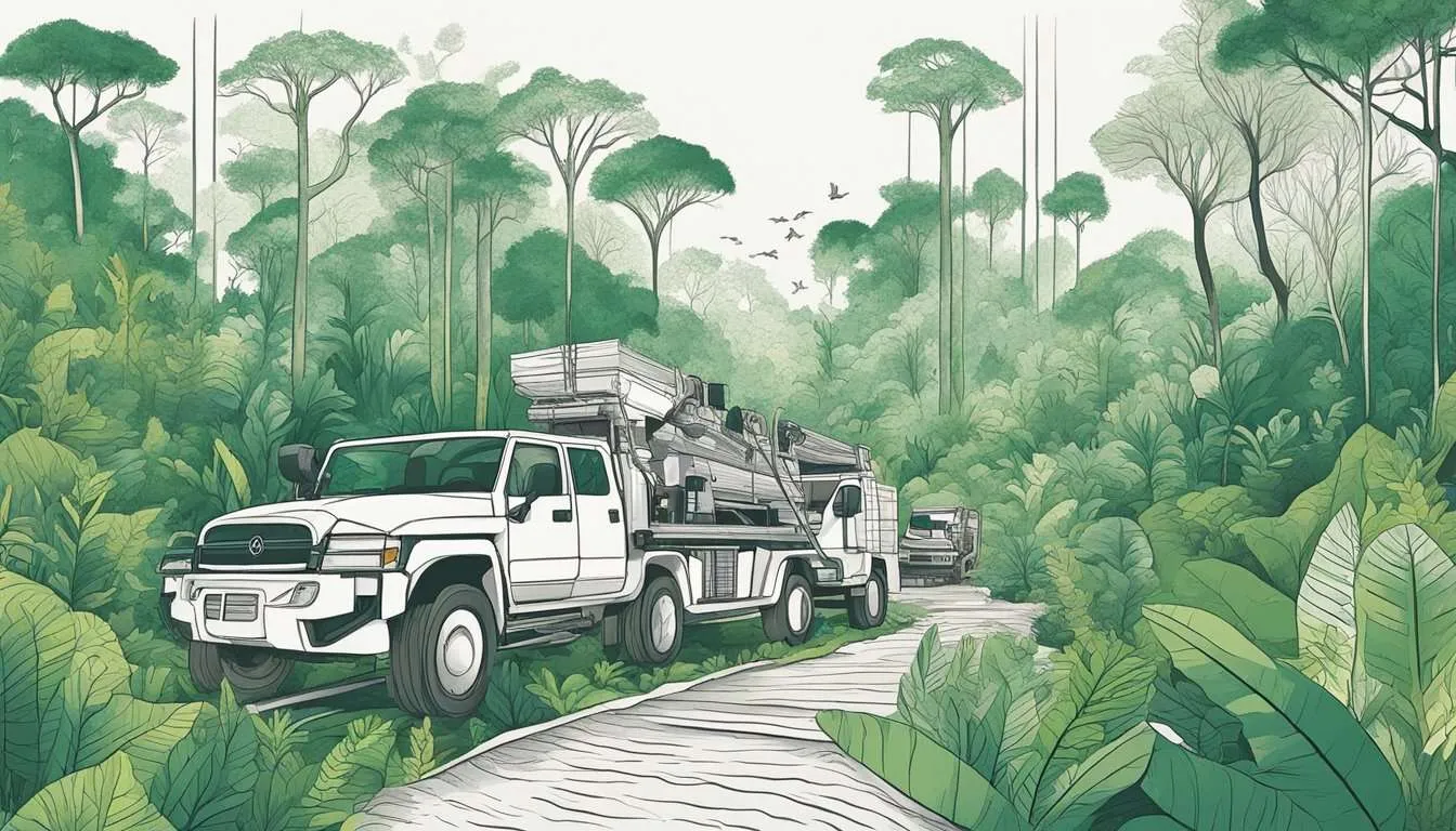 Different conservation efforts protect rainforests. Illustrate drivers of deforestation compared in a forest setting with various conservation methods in action