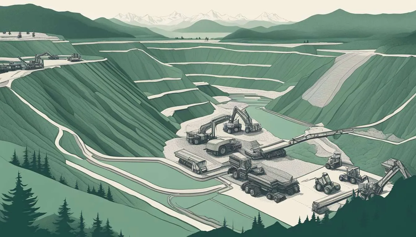 A vast open-pit mine with heavy machinery extracting lithium from the earth.
