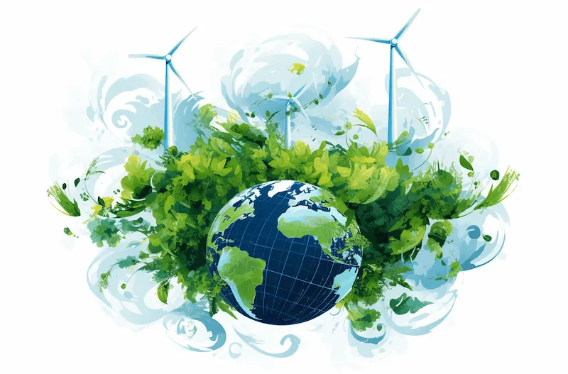Illustration titled ‘Role of Clean Energy Technologies.’ The image depicts a green globe with turbines on it, symbolising clean energy technologies. These technologies support energy security by diversifying energy sources, reducing dependence on imported fuels, and increasing resilience against disruptions.