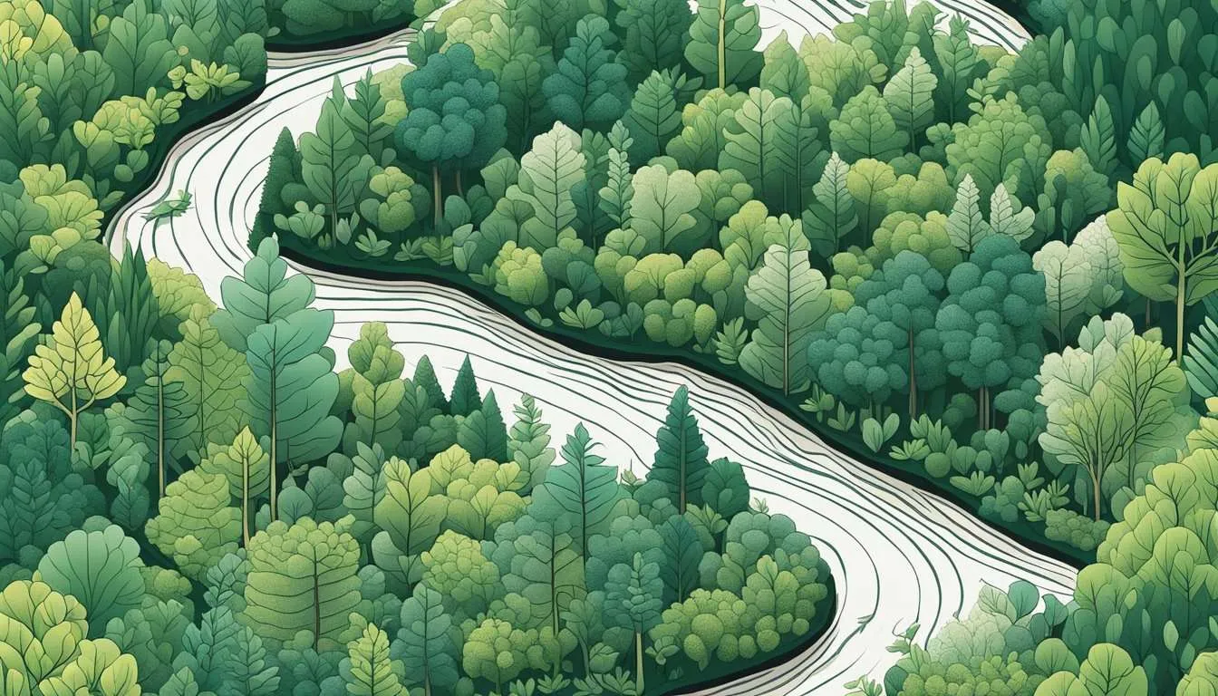 A lush forest with diverse vegetation, clean water sources, and minimal human disturbance